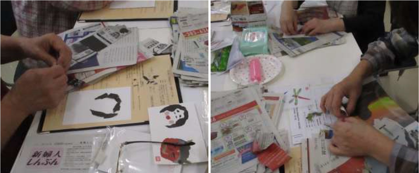 新聞ちぎり絵講座の様子