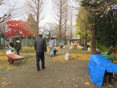 第5回　荒町公園落ち葉清掃の様子です。